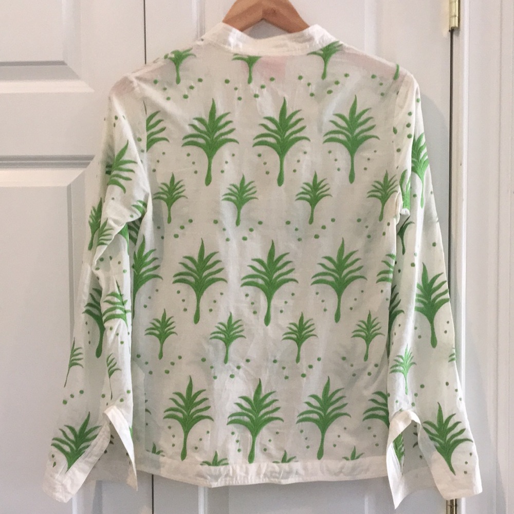 Tory Burch White Tunic with Green Palm Print - Picture 2 of 5